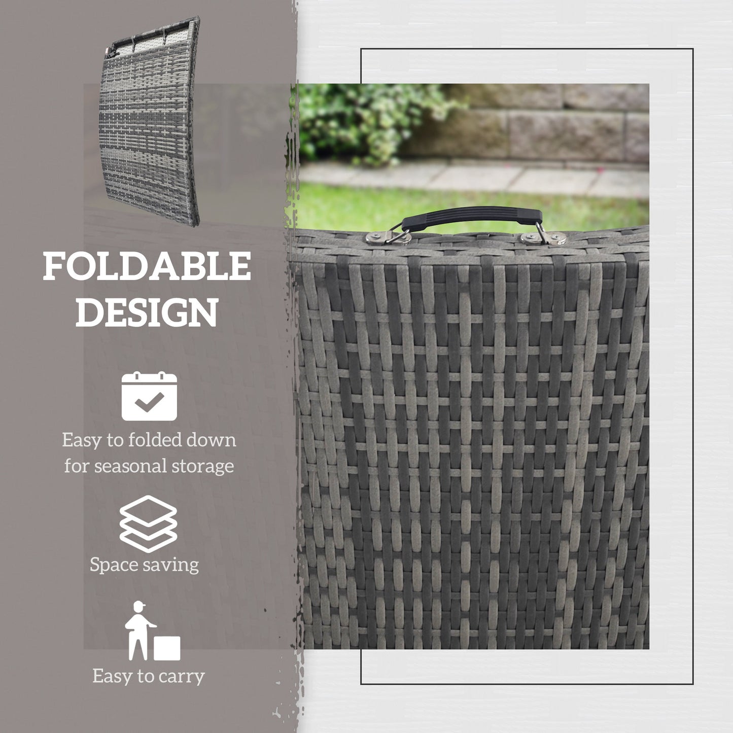 Rattan Folding Sun Lounger Outdoor Chair with Cushion and Pillow Mixed Grey