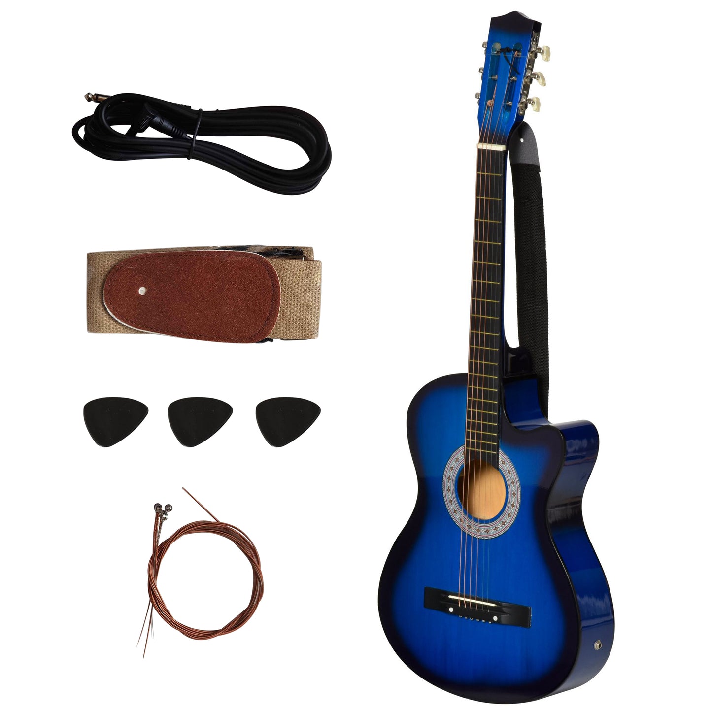38 Inch Full Size Acoustic Electric Guitar, Classical Beginner Junior Adult Guitar Gloss Finish with Carrying Case, Strap