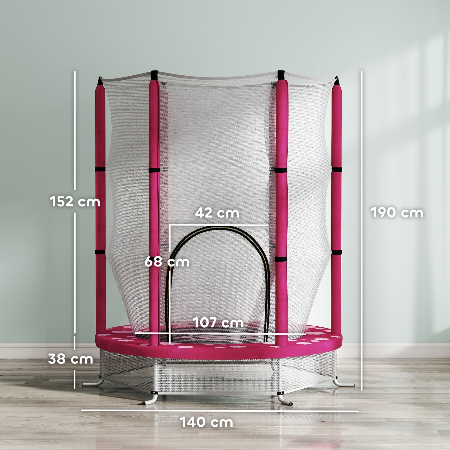 4.6ft Toddler Trampoline w/ Safety Enclosure Net, for Indoor Outdoor Use, Ages 3-6 Years, Pink