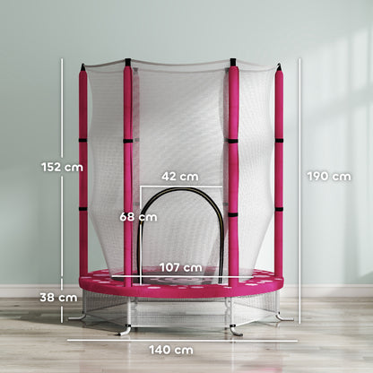 4.6ft Toddler Trampoline w/ Safety Enclosure Net, for Indoor Outdoor Use, Ages 3-6 Years, Pink