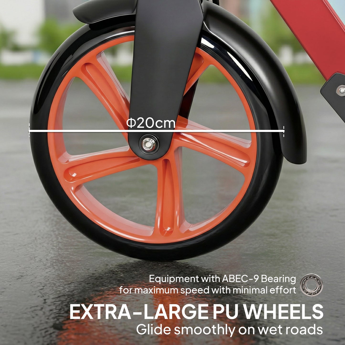 One-click Folding Kick Scooter for 14+ w/ Adjustable Handlebar, Push Scooter with Kickstand, Dual Brake System, Red