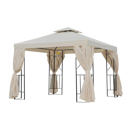 3 x 3 m Garden Gazebo Double Roof Marquee Patio Wedding Party Tent Canopy Shelter with Sidewalls, (Beige)