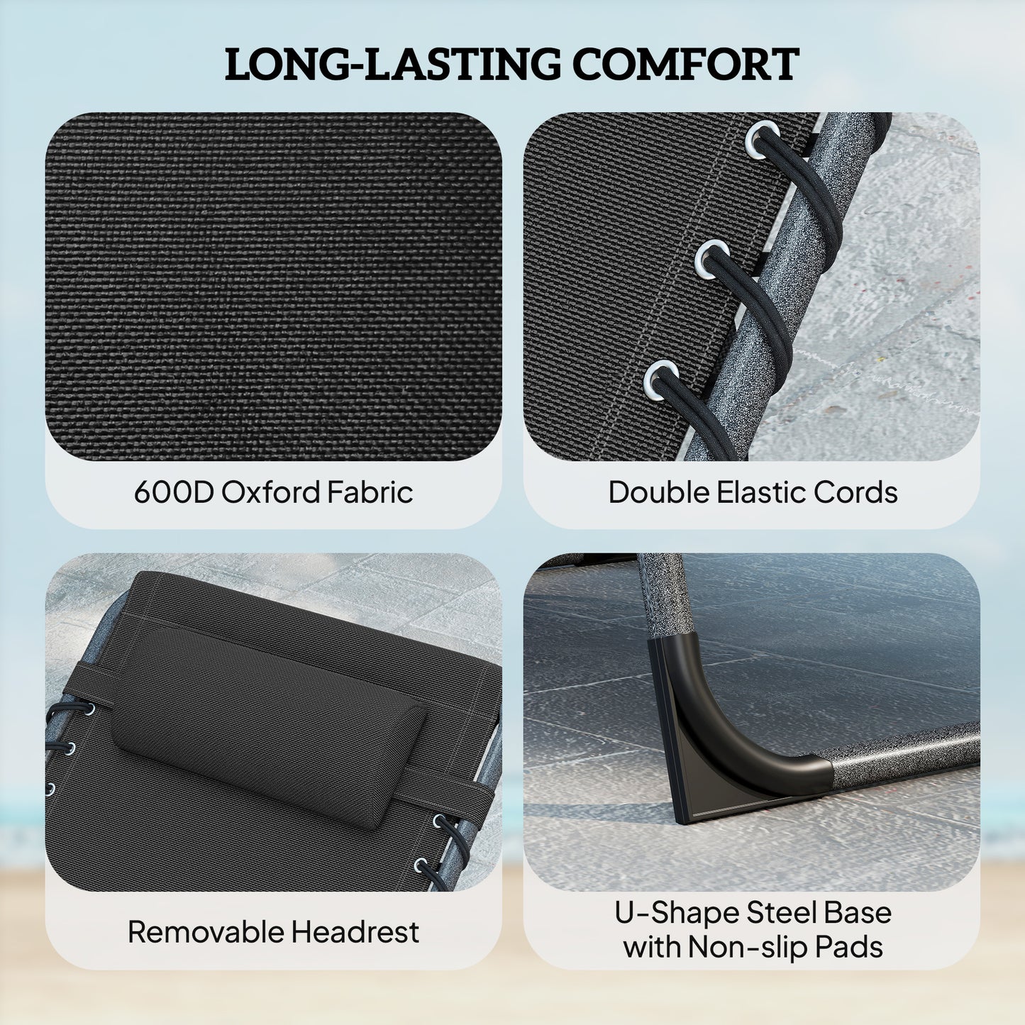 Five-Position Reclining Sun Loungers Set of 2 - Black