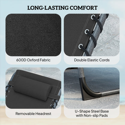 Five-Position Reclining Sun Loungers Set of 2 - Black