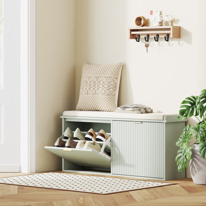Elegant Ten Shoe Bench, with Top Seat - Green
