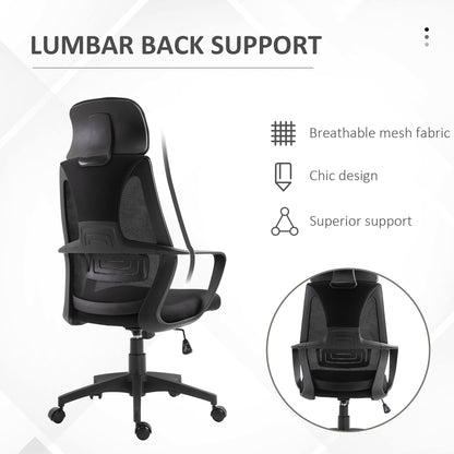 Ergonomic Office Chair, High Back Computer Chair, Mesh Desk Chair with Lumbar Support, Headrest, Wheel, Adjustable Height
