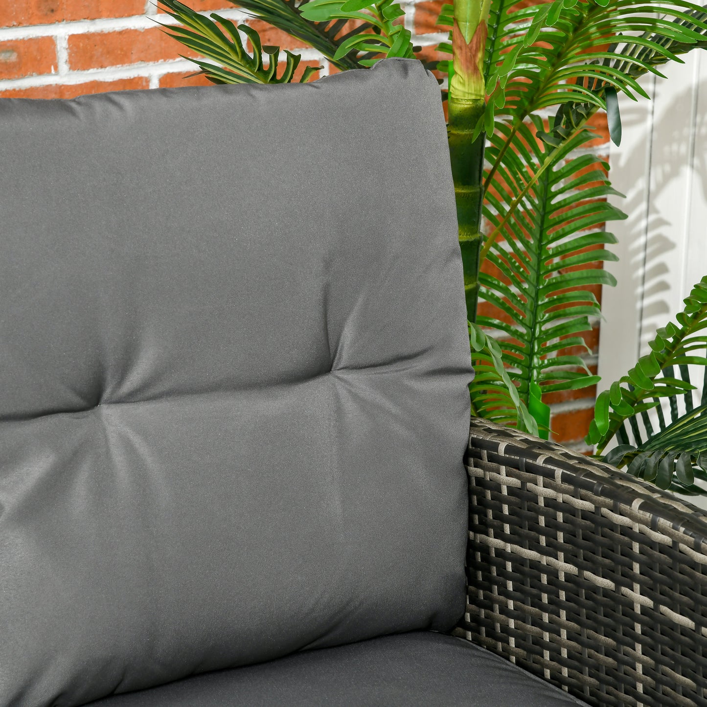 5 Seater Rattan Garden Furniture Set, 2 Armchairs, 3-Seater Wicker Sofa, 2 Footstools and Glass Table