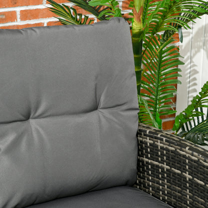 5 Seater Rattan Garden Furniture Set, 2 Armchairs, 3-Seater Wicker Sofa, 2 Footstools and Glass Table