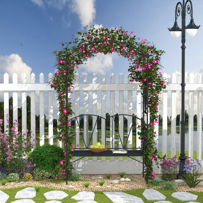 Garden Bench, 2 Seater Outdoor Patio Bench, Metal Garden Loveseat with Arch for Vines and Climbing Plants, Black