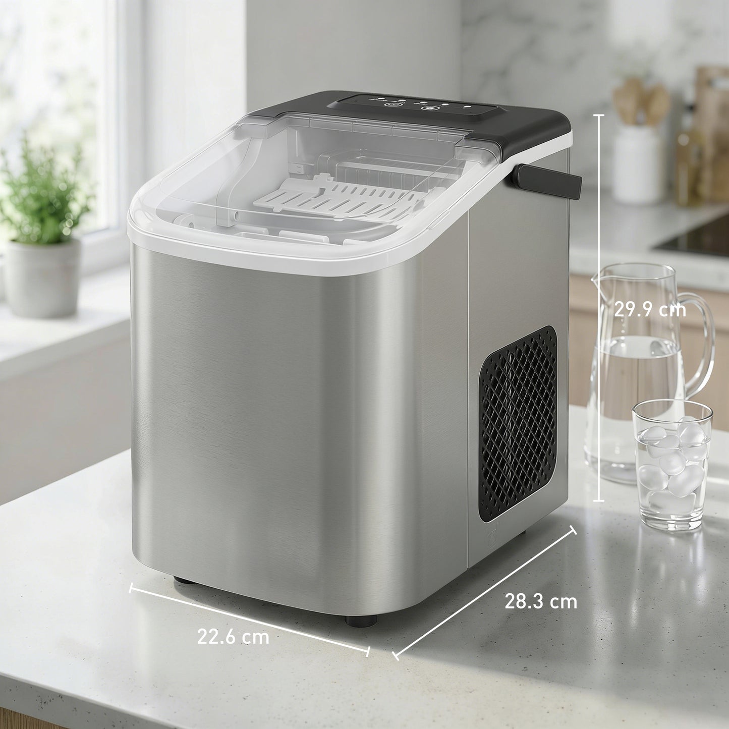 Ice Maker Machine Countertop, 9 Cubes Ready in 7 Mins, 12 KG in 24Hrs, 2 Sizes of Bullet, Self-Cleaning Ice Machine