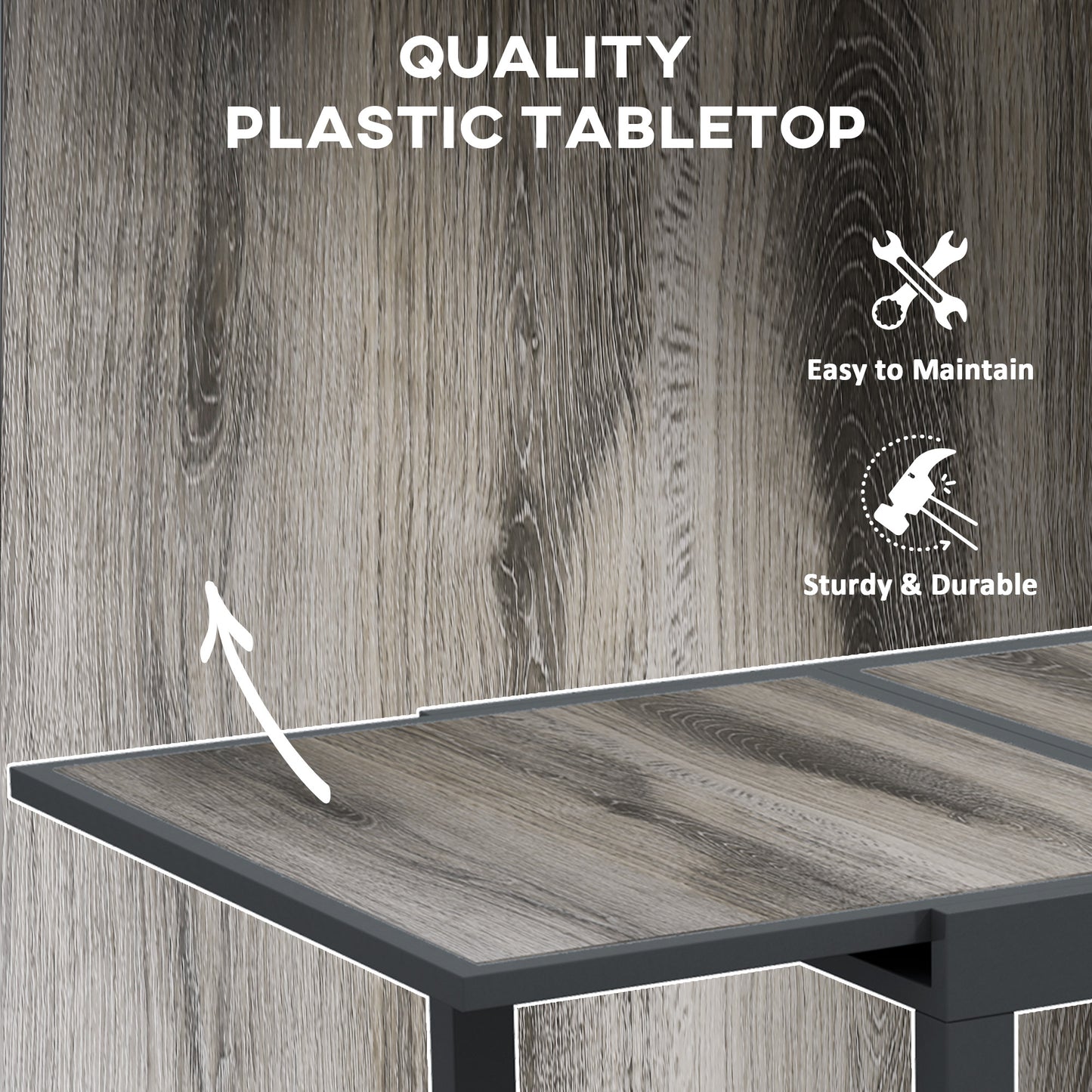 Extending Garden Table, Outdoor Dining Table for 6, Aluminium Frame Rectangular Patio Table with Plastic Board Tabletop