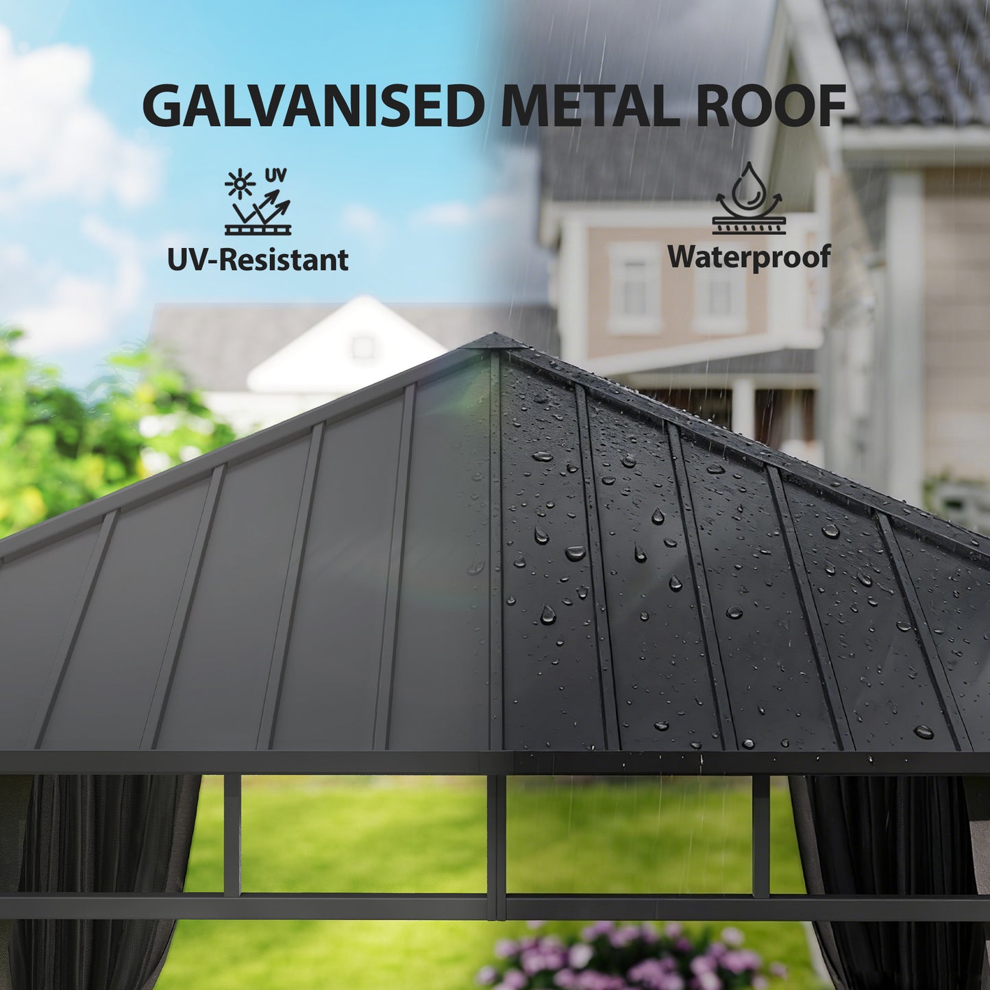 2.5 x 2.5 m Hardtop Gazebo with Galvanised Steel Roof, Waterproof Permanent Pavilion Garden Gazebo