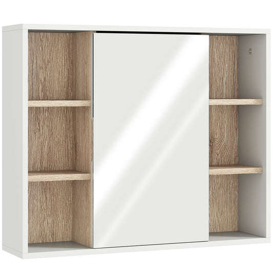 Bathroom Mirror Cabinet, Wall Mounted Storage Cabinet with Open Cupboard and Adjustable Shelf, White