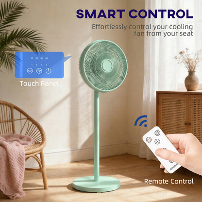 40 cm Standing Fan, Cooling Floor Fan with 80° Oscillating, Adjustable Tilt and Height, 4 Speed, Remote Control, Green