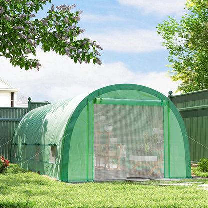 6 x 3(m) Polytunnel Greenhouse with Upgraded Structure, Mesh Door and Windows, 15 Plant Labels, Green