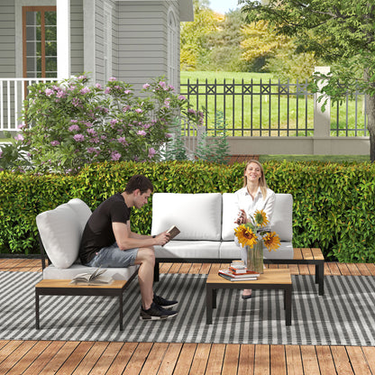 Four-Piece Garden Corner Sofa Set with 2 Loveseats and 2 Coffee Tables - Teak