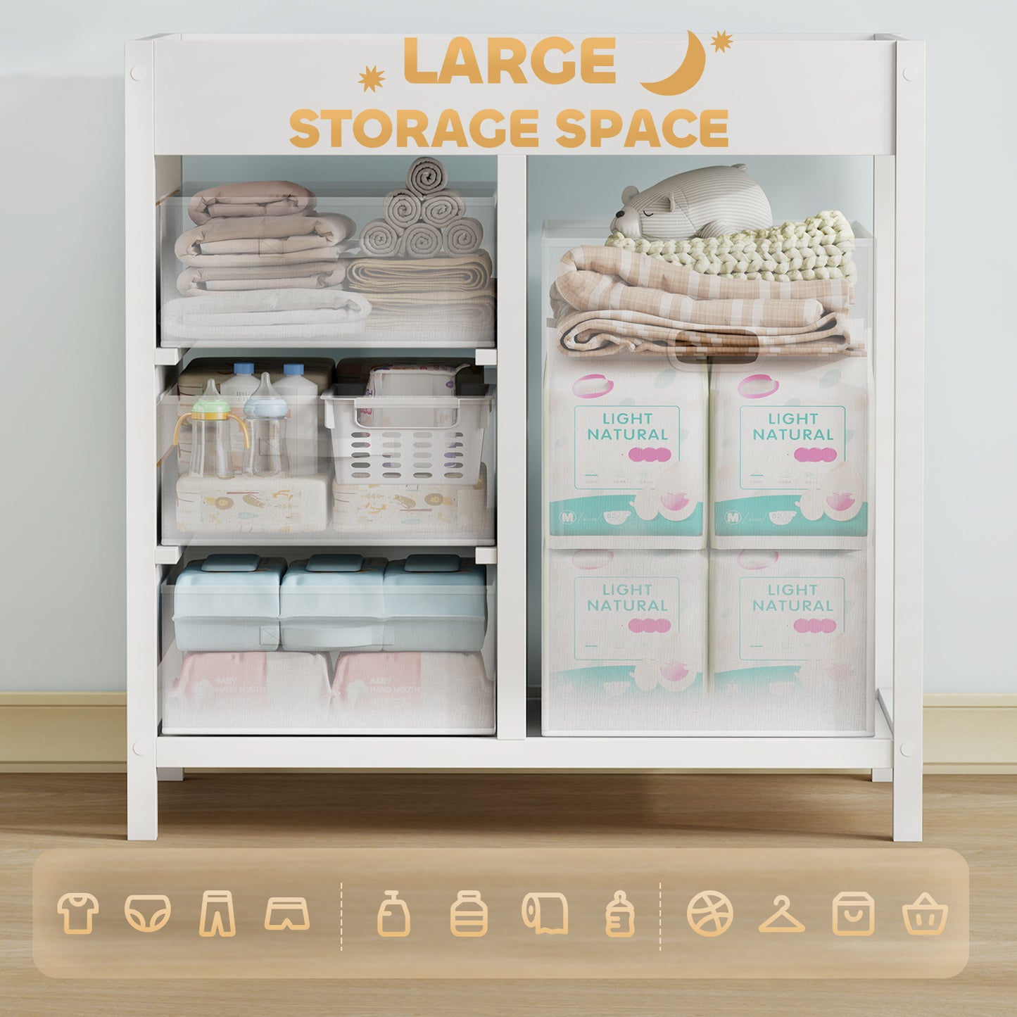Baby Changing Unit with 4 Storage Drawers, Mat for Bedroom Nursery, 84 x 84.5 cm, White