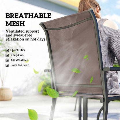 5 Pieces Outdoor Dining Set for 4, Garden Table and Stackable Chairs with Breathable Mesh Seat, Grey and Khaki