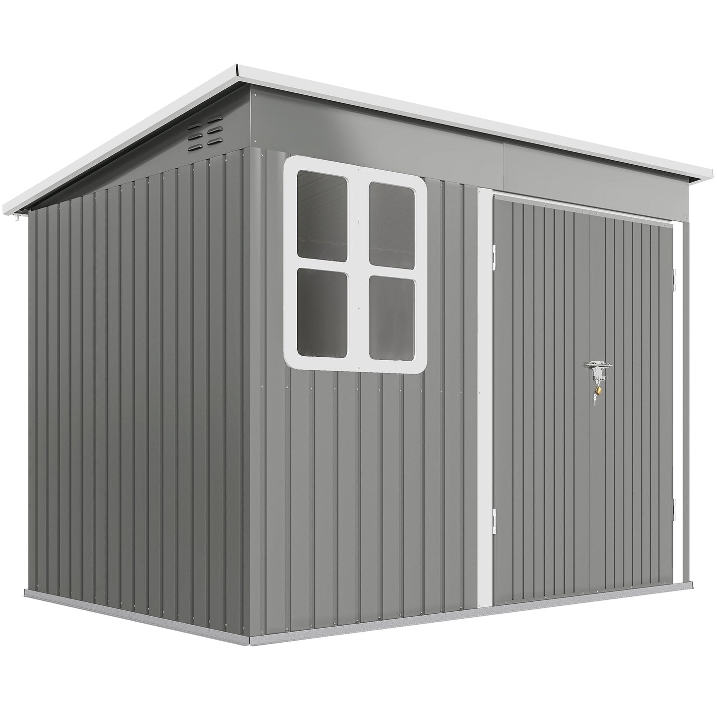8.5 x 6ft Storage Shed Galvanised Steel Garden Shed, Metal Shed with Foundation Kit, Window