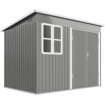 8.5 x 6ft Storage Shed Galvanised Steel Garden Shed, Metal Shed with Foundation Kit, Window
