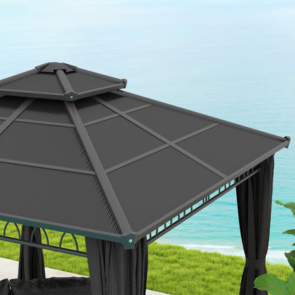 3 x 3 (m) Outdoor Polycarbonate Gazebo, Double Roof Hard Top Gazebo with Galvanised Steel Frame