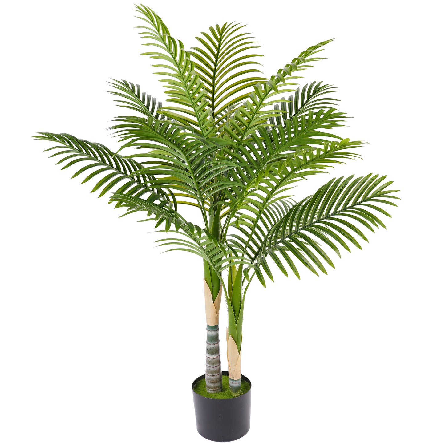 Artificial Palm Tree with 14 PEVA Leaves, 120cm Decorative Artificial Plant with Pot and Moss Effect, Green