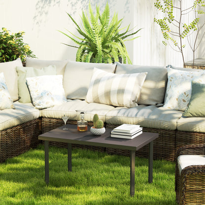 Metal Garden Coffee Table, Rectangular Outdoor Side Table with Woodgrain Tabletop, Foot Pads for Outside, Garden, Balcony