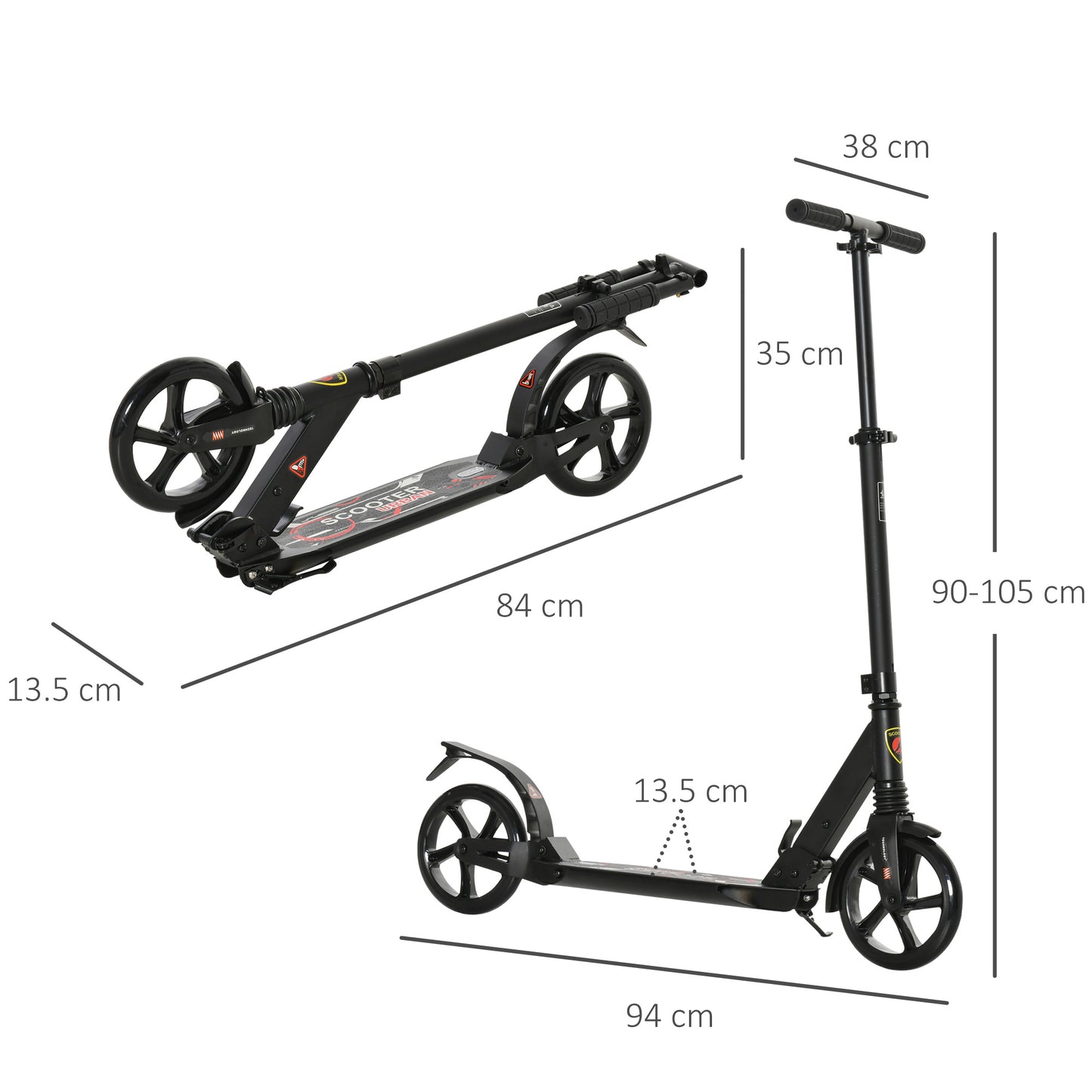 Folding Kick Scooter, Adjustable Ride On Scooter with 200mm Big Wheels and Double Shock Absorption
