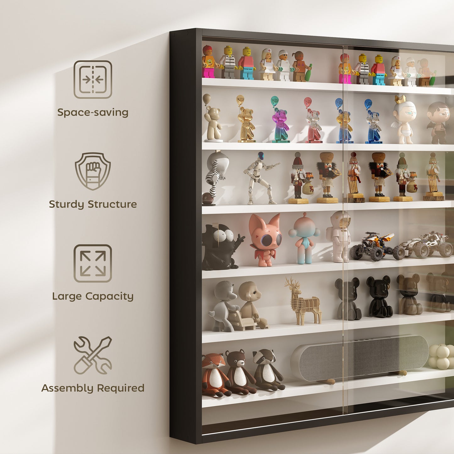 Six Shelf Display Cabinet, with Glass Doors - Black and White