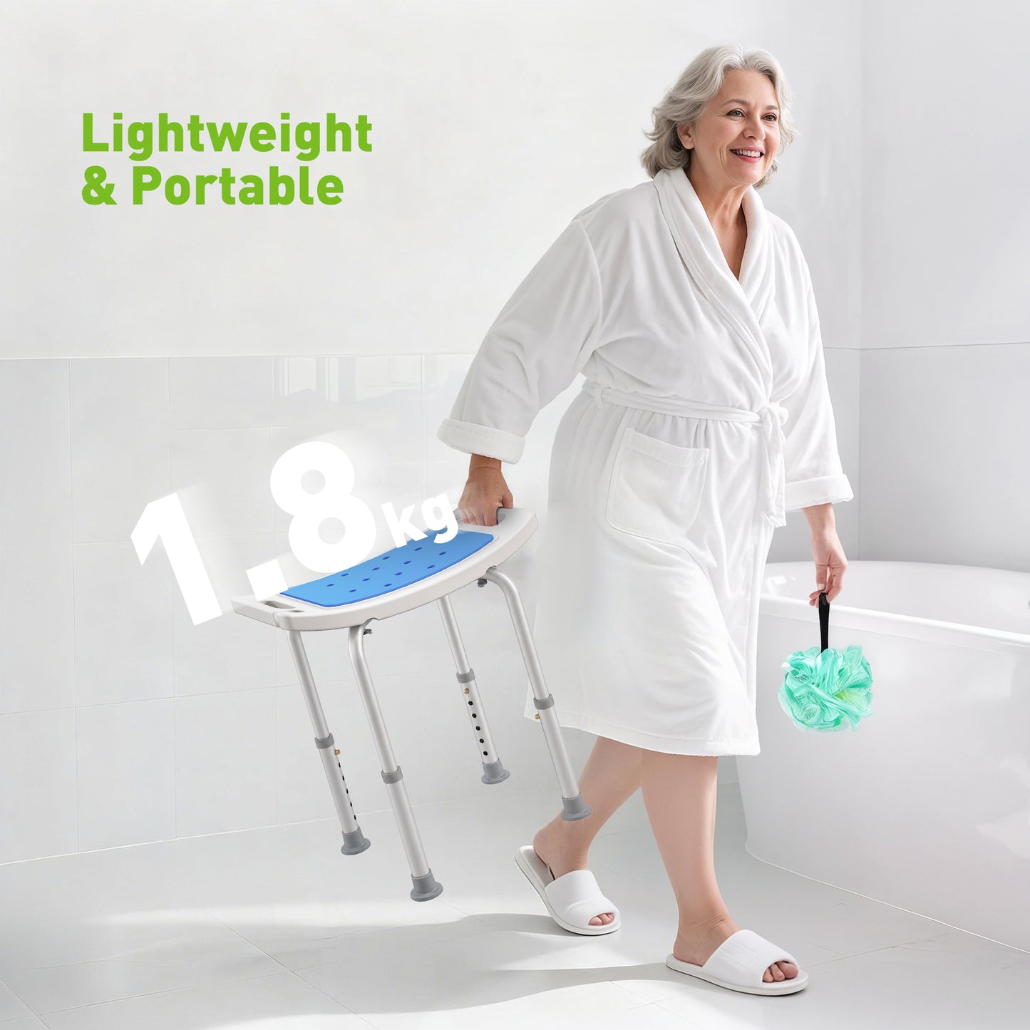 Shower Chair, Adjustable Height Shower Stool with Aluminium Frame and Non-Slip Feet