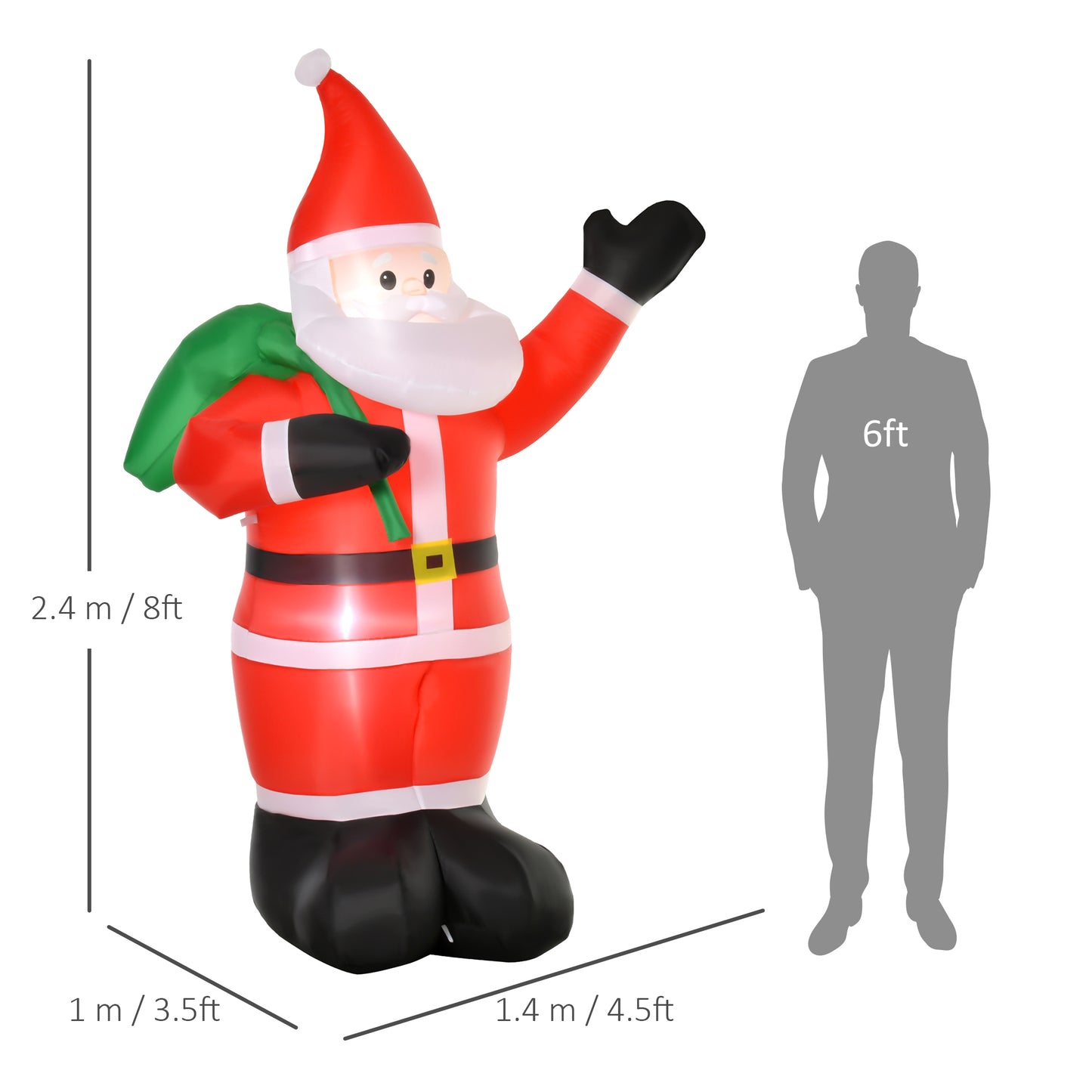 8ft Christmas Inflatable Santa Holiday Garden Decoration, Indoor Outdoor Lawn Blow Up Decor