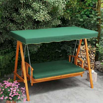 3 Seater 2-in-1 Wooden Garden Swing Seat Swing Chair, Outdoor Convertible Hammock Bench w/cushion, Furniture Lounger Bed