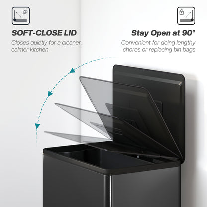 45L Kitchen Bin, Pedal Bin with Soft-Close and Stay-Open Lid, Removable Inner Bucket, Odor Control for Kitchen, Office