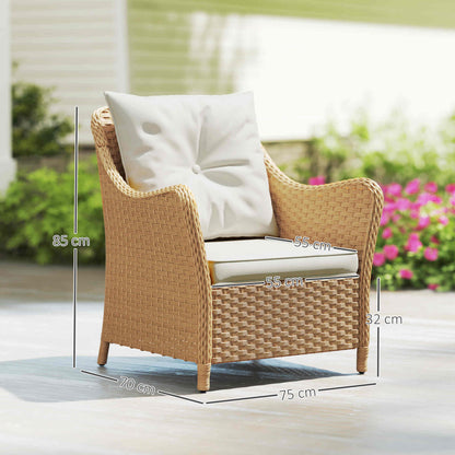 Rattan Garden Chairs Set of 2, Outdoor Rattan Chairs with Cushions, Armrests and High Back