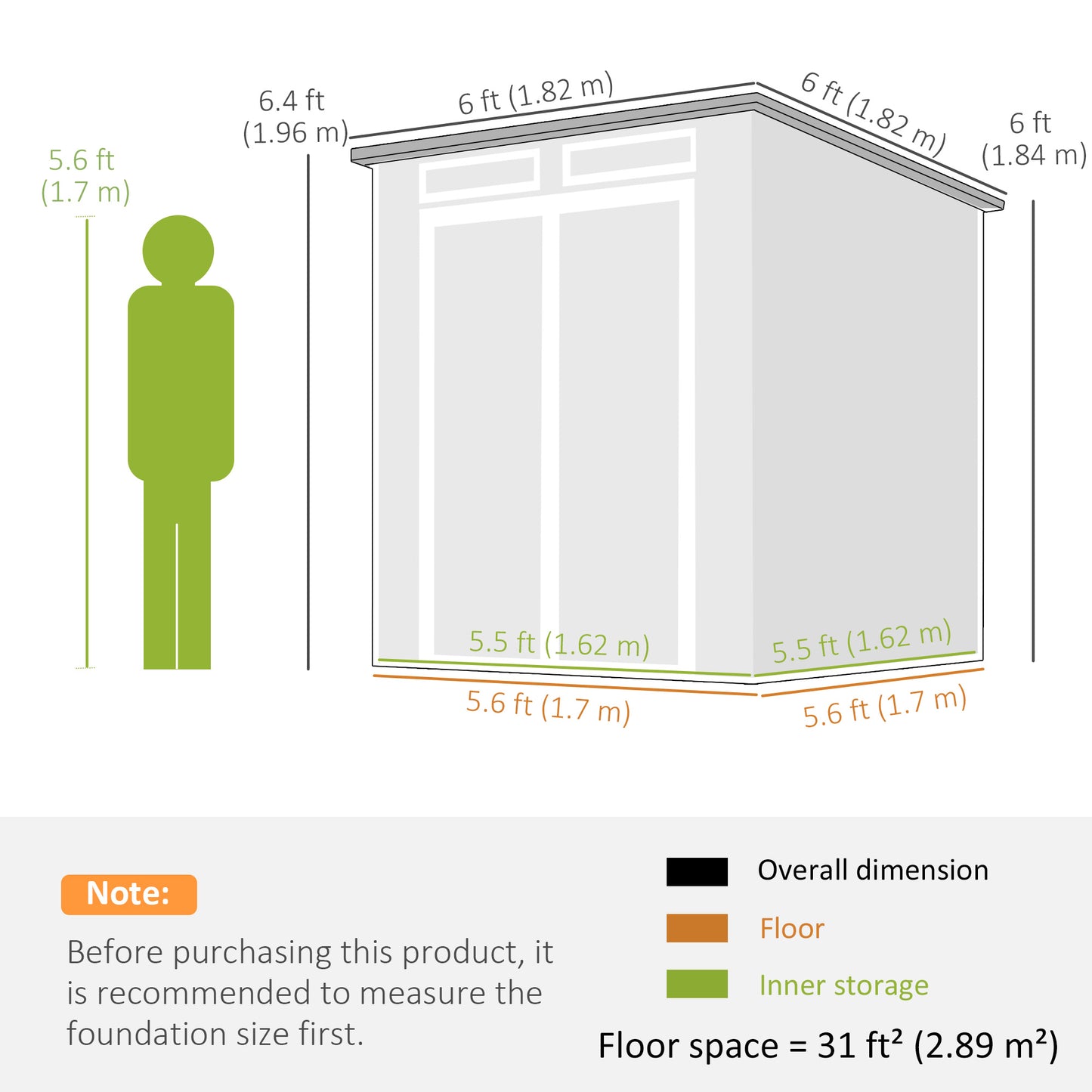 6 x 6 ft Plastic Garden Shed, Wood-Effect Outdoor Storage Shed with Floor, Windows, Lockable Doors and Vents, Dark Grey