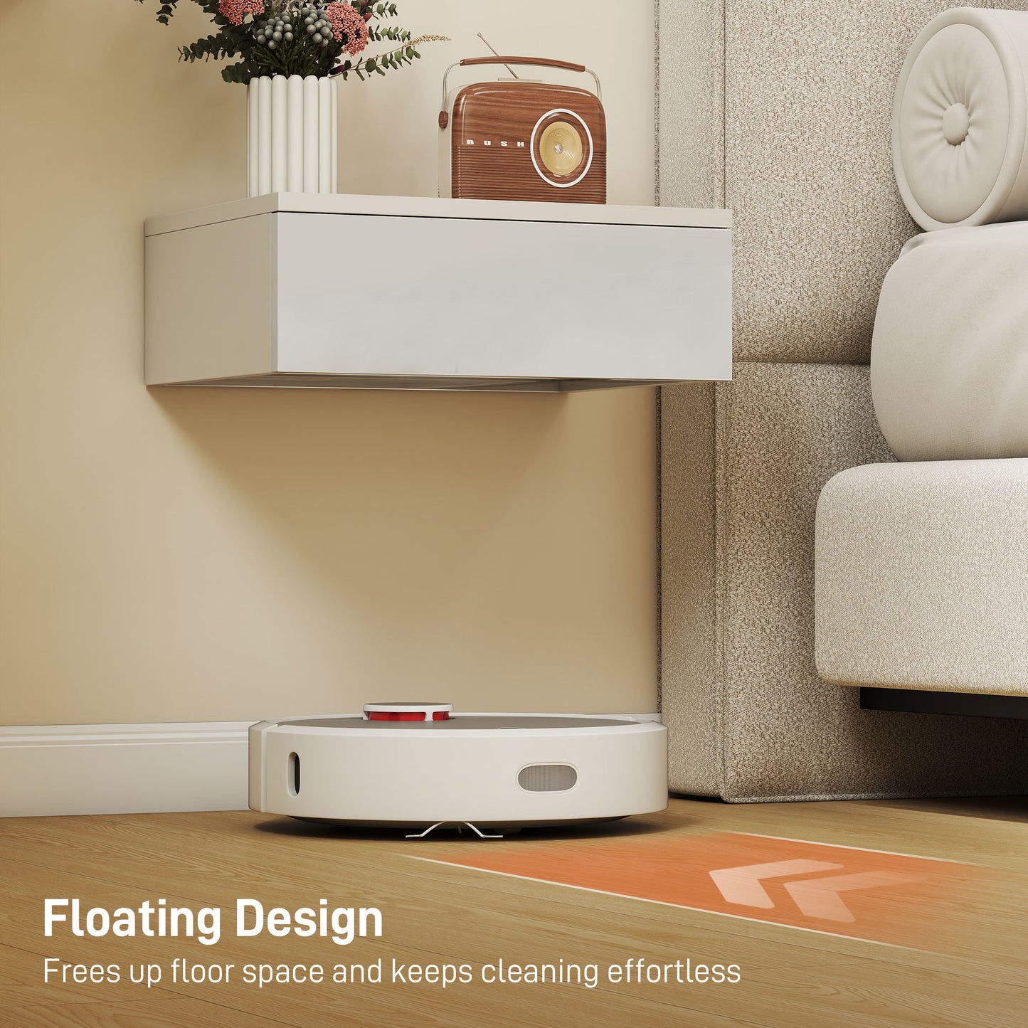 Floating Bedside Table Set of 2, Wall-Mounted Nightstand with High Gloss Finish & Storage Drawer, White
