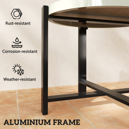 Round Small Garden Table, 60cm Outdoor Side Table with Faux Marble Tempered Glass Top, Aluminium Frame for Garden, Patio