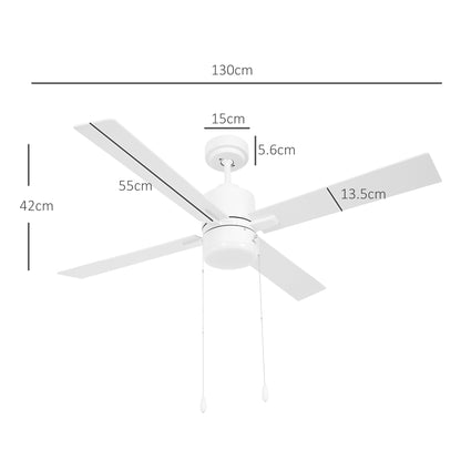 Ceiling Fan with LED Light, Flush Mount Ceiling Fan Lights with Reversible Blades, Pull-chain, White and Natural Tone