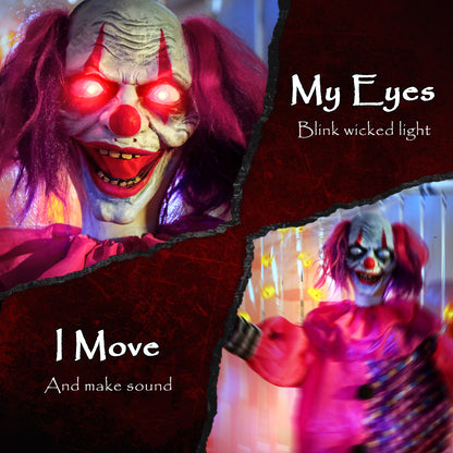 5′7″ Scary Animated Clown Decoration - Pink/Purple