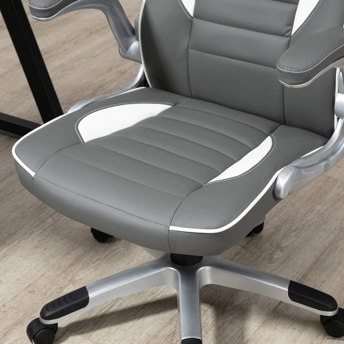 Computer Gaming Chair, Office Desk Swivel Chair, PU Leather Racing Chair with 90° Flip-up Armrest