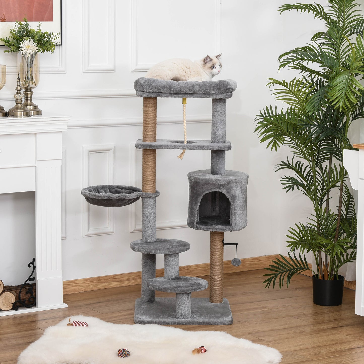 Cat Tree Tower for Indoor Cats 120cm Climbing Kitten Activity Center