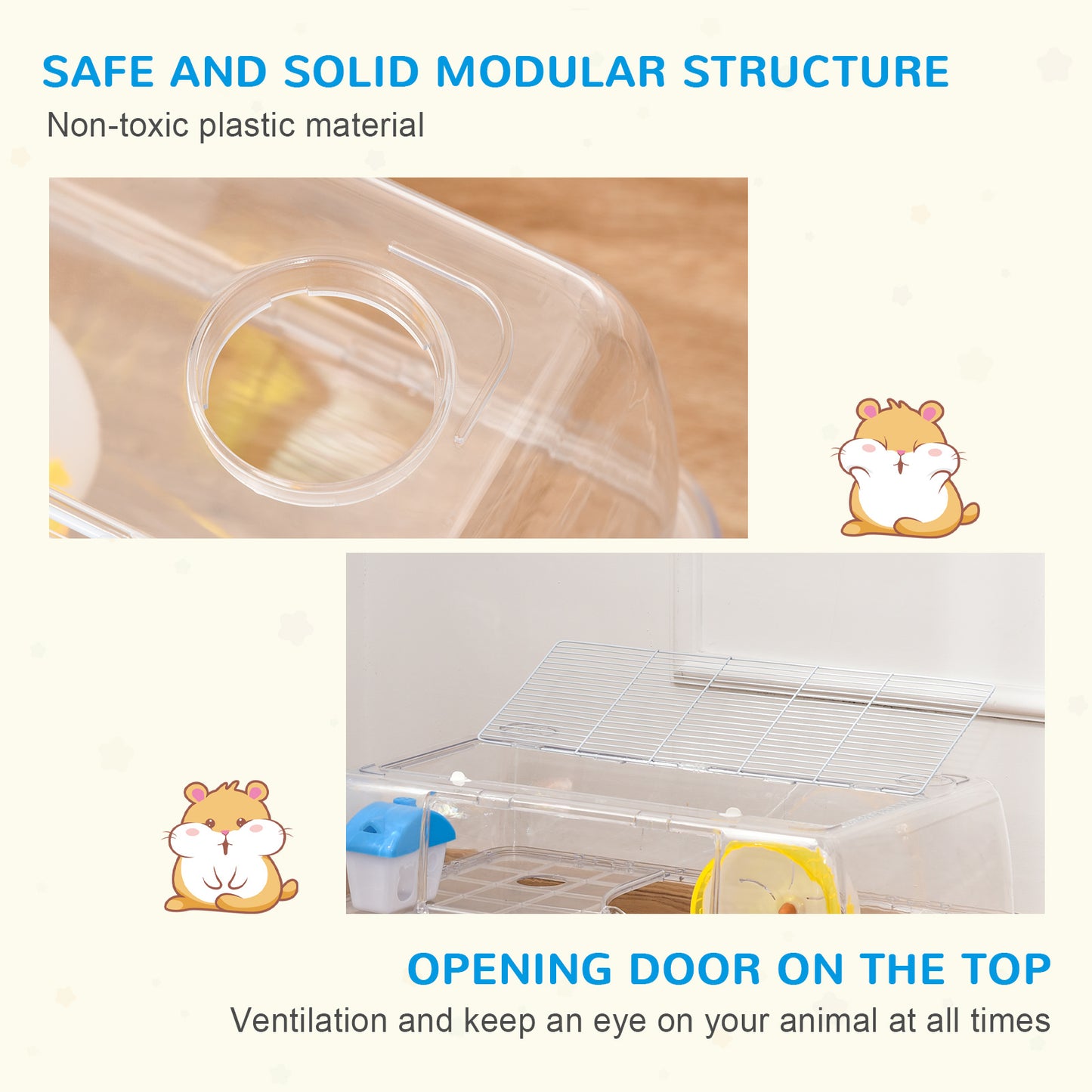 Hamster Cage, 2 Tier Gerbil Cage with Running Wheel, Water Bottle, Dish