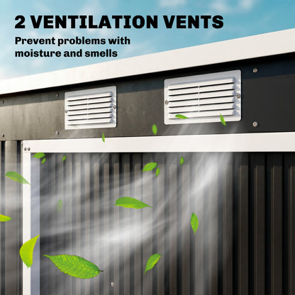 7 x 4ft Galvanised Steel Garden Shed, with Foundation Kit - Dark Grey