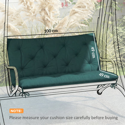 2 Seater Bench Pad, Garden Chair Cushion with Back and Ties for Indoor and Outdoor Use, 98 x 100 cm, Green
