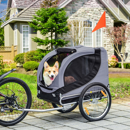 Steel Dog Bike Trailer Pet Cart Carrier for Bicycle Kit Weather Resistant w/ Hitch Coupler Travel Grey and Black