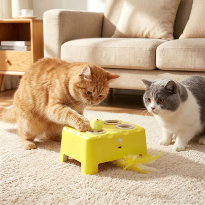 3 in 1 Interactive Cat Toys with Mouse & Feather Teaser Toy Rechargeable Automatic for Indoor Kittens & Adult Cats