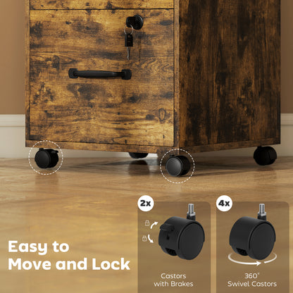 Three Drawer Wood-Effect Filing Cabinet - Rustic Brown