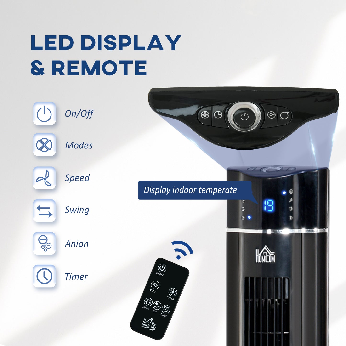 Anion Tower Fan for Bedroom, 42 inch, 6 m/s Powerful Velocity, Standing Floor Fan with 60° Oscillating, 3 Modes, 3 Speeds