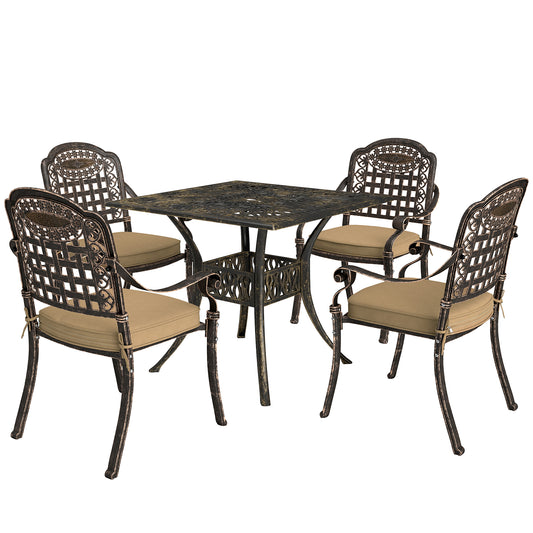 Five-Piece Cast Aluminium Garden Dining Set - Bronze Tone