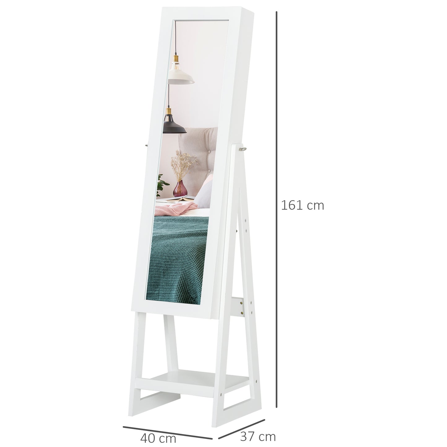 Jewellery Cabinet, Standing Mirror with LED Lights, Full-Length Mirror with Storage Drawers, Hooks and Shelves